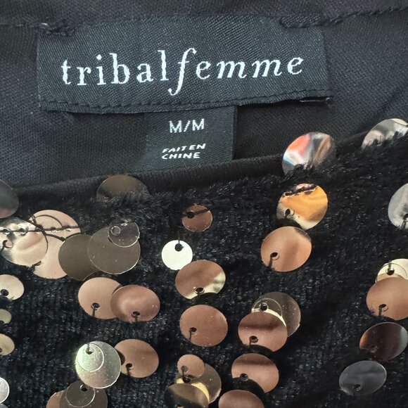 Tribal Femme Black Velvet Spangle Dress NWT - Picture 3 of 5